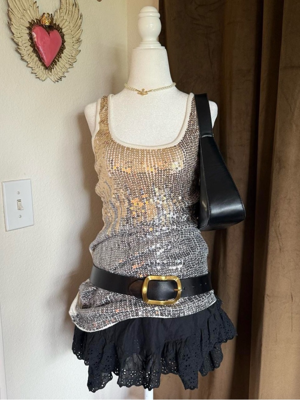 bebe Gold and Silver Sequin Tank Top